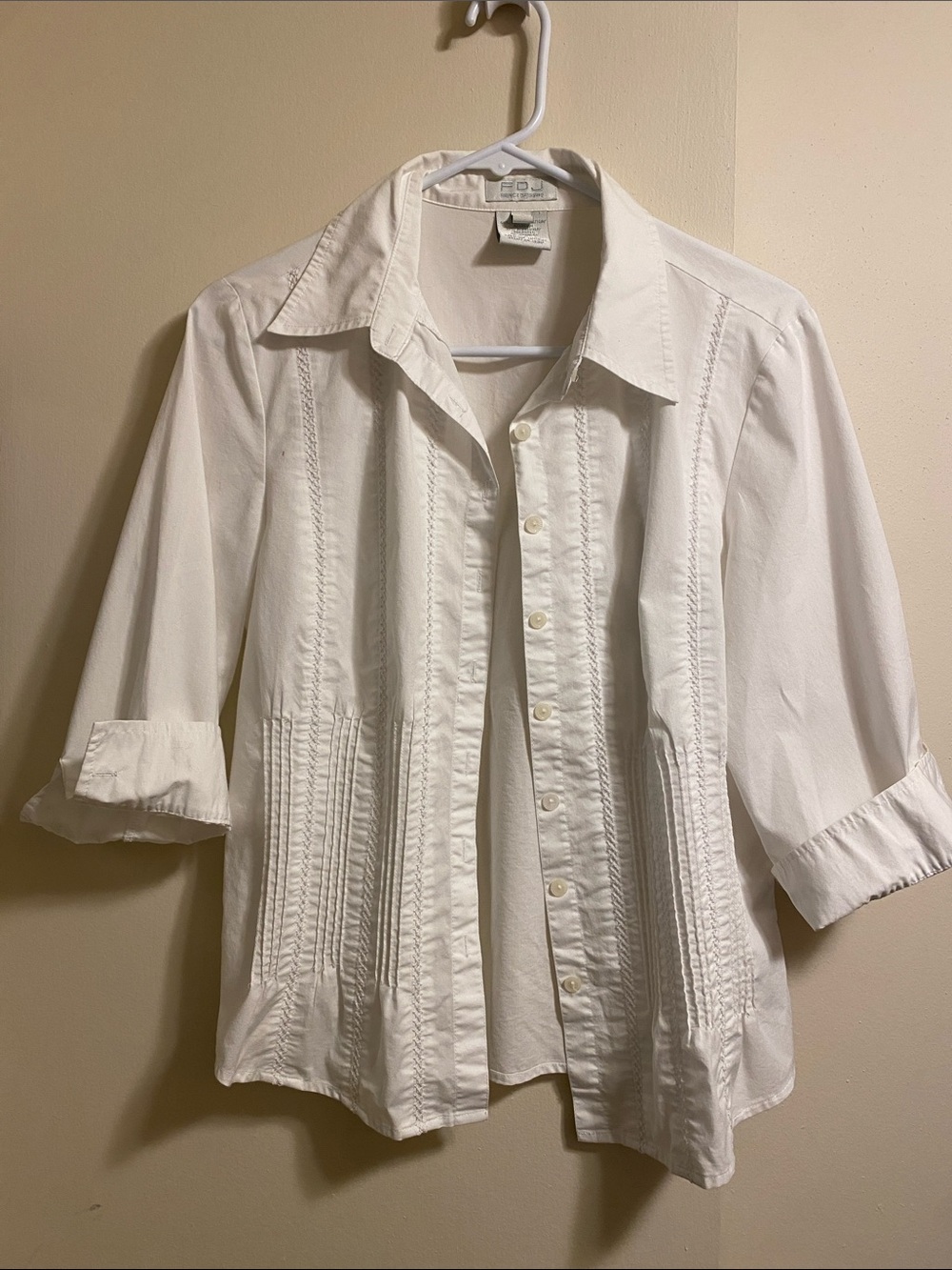 FDJ French Dressing White Pintuck Button-Up Blouse Size 8 - Picture 5 of 16